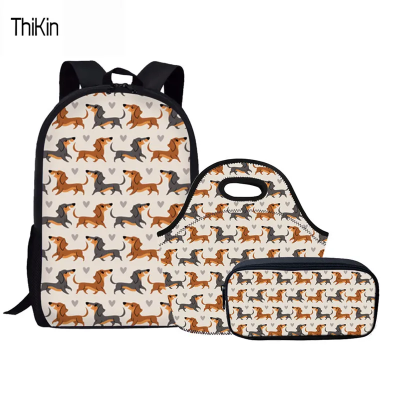 Школьный портфель THIKIN детский с рисунком таксы большой дорожный ранец принтом