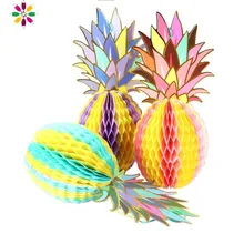 Hawaiian Party Decoration 3pc/set Gold Luau Summer Tropical Party Honeycomb Pineapple Birthday Party Supplies Table Centerpiece 