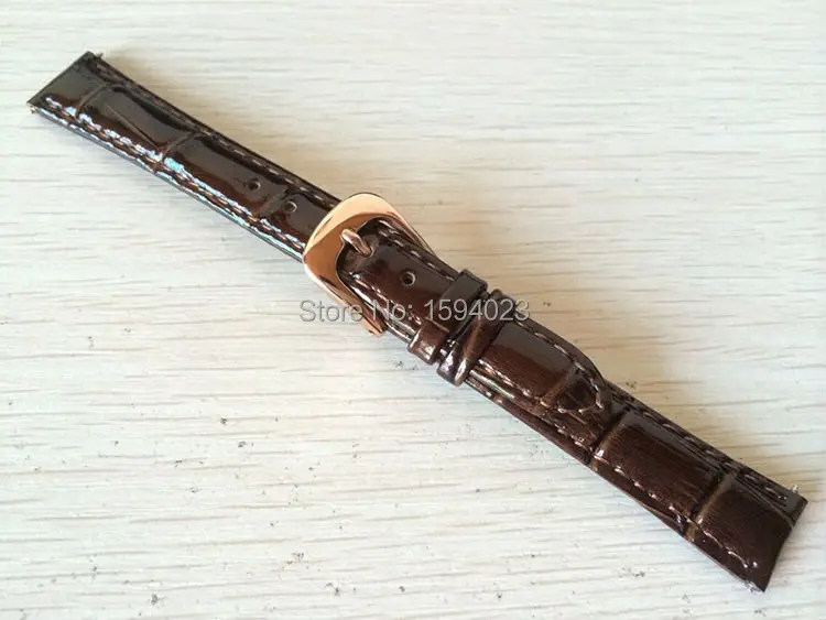 

14mm (Buckle12mm) T085210A T085207 High Quality gold Plated Pin Buckle + Brown Genuine Leather WatchBand Strap