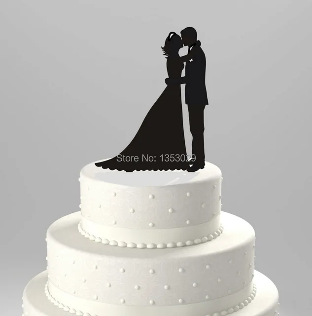 Free Shipping Wedding Cake Topper Silhouette Kissing Groom Bride