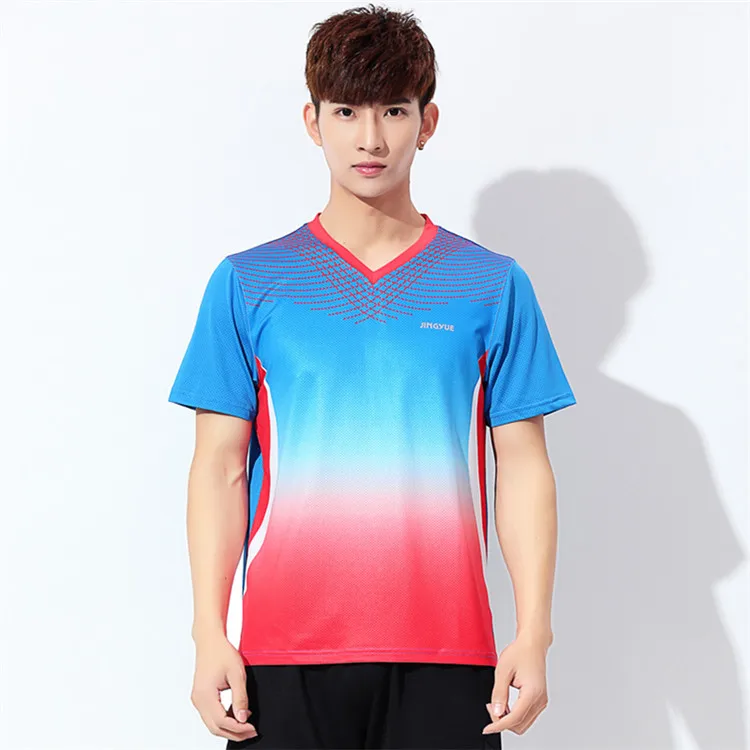 Новая рубашка для бадминтона, мужская рубашка с коротким рукавом, быстросохнущая спортивная рубашка для тенниса, рубашка высокого качества - Цвет: Men Blue one shirt
