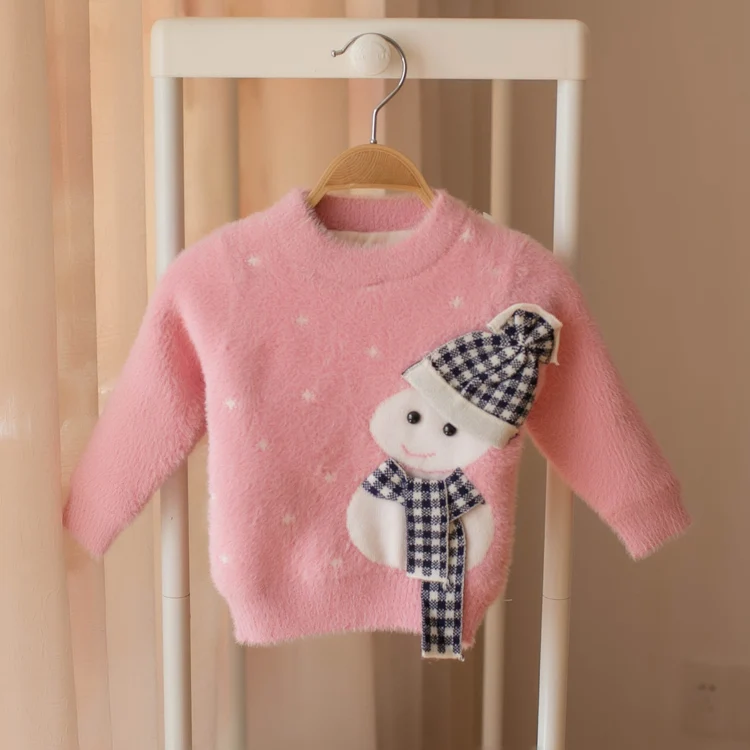 

Girls Sweater Long Sleeve 2019 Winter New Children's Sweater Girls Snowman Snowman Plus Velvet Thick Sweater Top