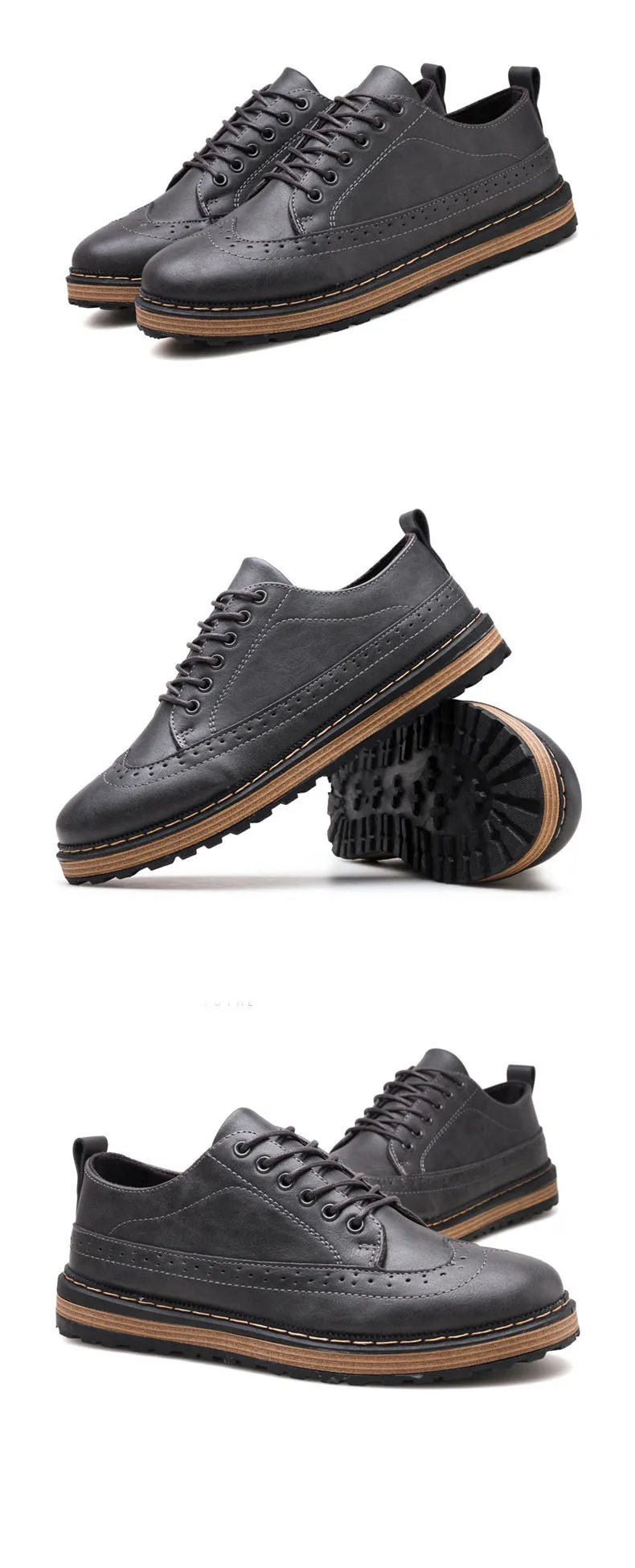 Black Gray Brown Men's Leather Dress Shoes Business Casual Comfort Men's Office Lace Men Oxford Shoes XL 39-44 (5)