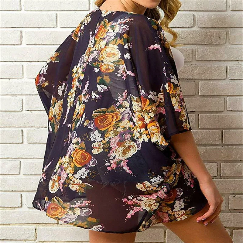 Womens Kimono Blouse Coat Boho Floral Cardigan Bathing Jacket Tops Beach Bikini Cover Up Beach