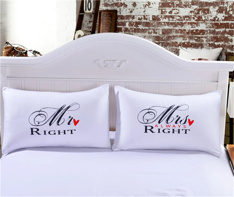 Cilected Mr Right And Mrs Always Right Pillowcases For Couples White