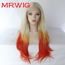 MRWIG Blonde613#/желтый/красный длинные волнистые синтетические кружева спереди парик Средний часть 26in косплей волос Термостойкое волокно