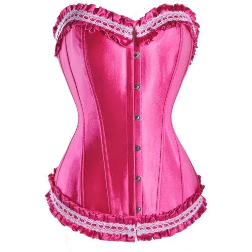 Ladies Sexy Corset Top Hot Pink Satin Lace Up Back Adult Women Fashion
