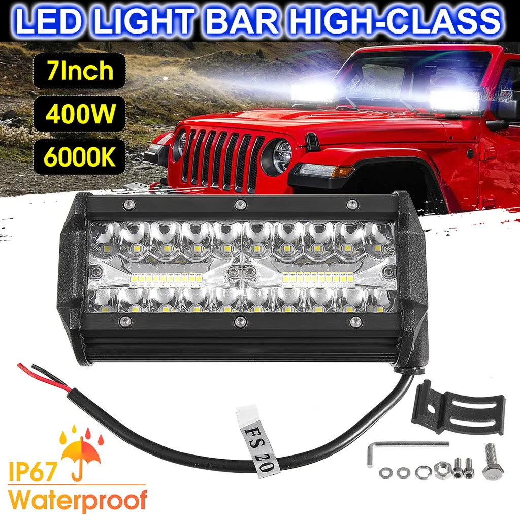 

7 inch 400W LED Work Light Bar Flood Spot Beam Offroad 4WD SUV Driving Fog Light Haz de campo Barra de luz de trabajo Punto