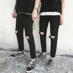 Новые летние мужские узкие джинсы для пары модные повседневные джинсовые штаны с дырками мужские уличные брюки в стиле хип-хоп Мужская
