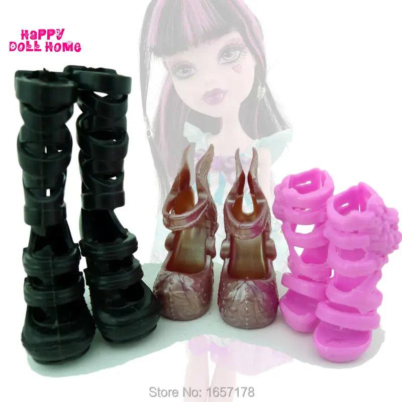 3 Pairs/Lot Mixed Style Plastic Cute Shoes For Monster High Doll DIY