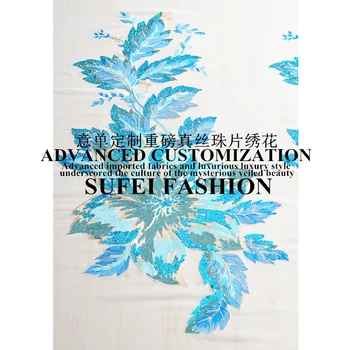 

90*50cm wide blue orange applique white silk georgette lace fabric for wedding evening dress by piece S011