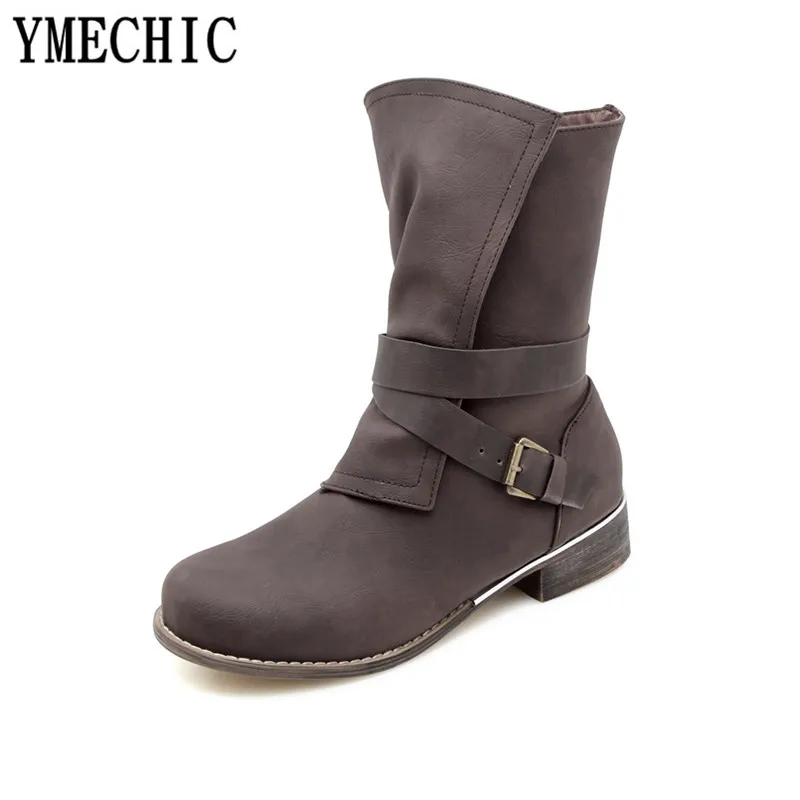 Женские Винтажные ботинки YMECHIC 2018 года с пряжкой и перекрестными ремешками серые
