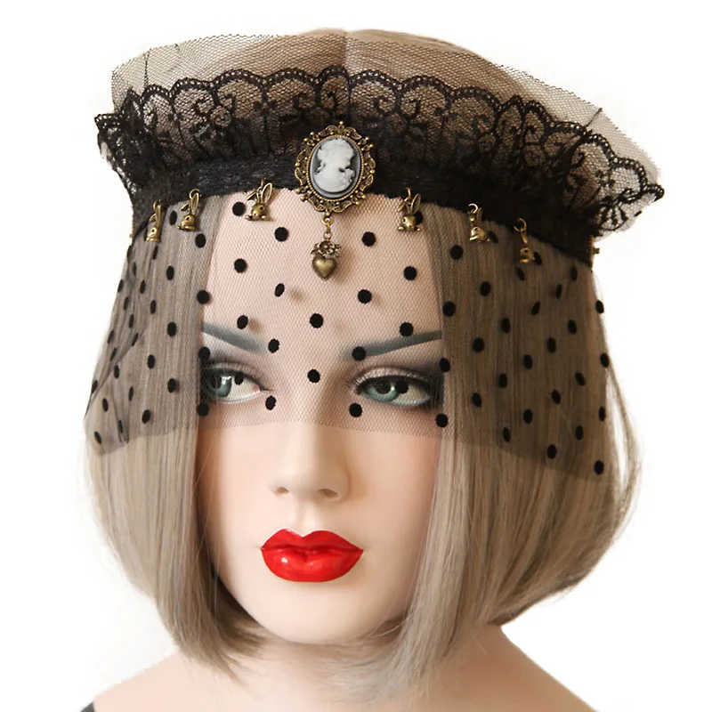 

Sexy Gothic Victorian Lady Head Cameo Heart Black Queen Crown Bunny Polka Dot Lace Face Eye MASK Headband Hairband Costume Ball