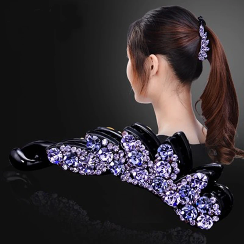 Violet 8cm 12 цветов, разноцветные заколки для волос с кристаллами, заколка для волос с бананным цветком и бантом, женские резинки для волос, модные женские заколки, аксессуары для волос - Цвет: Violet 8cm