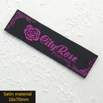 

Custom Purple Spun Gold Garment Clothing Collar Labels Fashion Embroidered Satin Labels 2000pcs with Cut and Fold