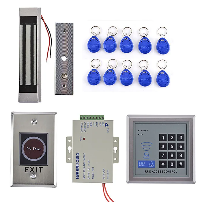 

ID Card Access Control System With EM Reader Full Kit + NO Touch Door Switch+300LBS Magnetic Door lock