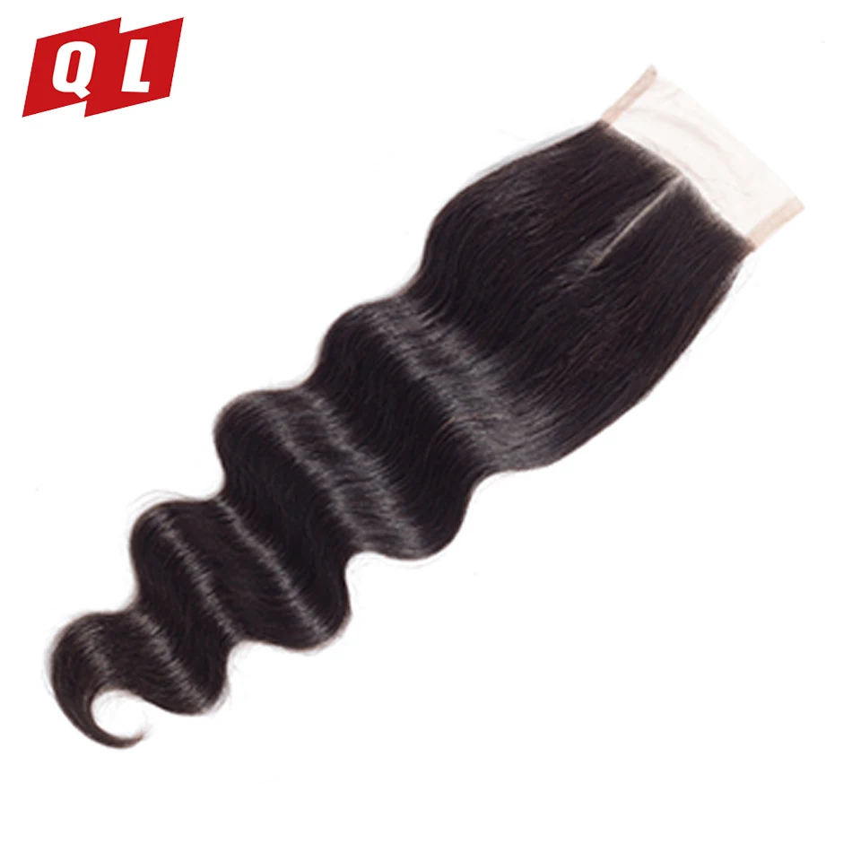 

QLOVE HAIR Peruvian Body Wave 100% Human Hair 4*4 Lace Closure Natural Color Non-Remy Middle /Free/Three Part Hair Extensions