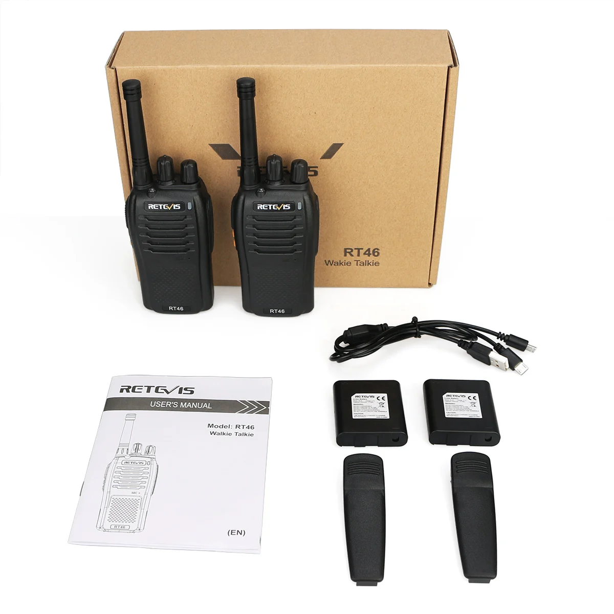

Retevis RT46 License-free Walkie Talkie FRS VO X Monitor Scan SOS Alarm Two Way Radio Station With Micro USB Charging Cable