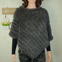 Autumn Winter Ladies’ Genuine 100% Real Knitted Rabbit Fur Poncho Triangle shawl Women Natural Fur Pashmina Wrap Female Pullover