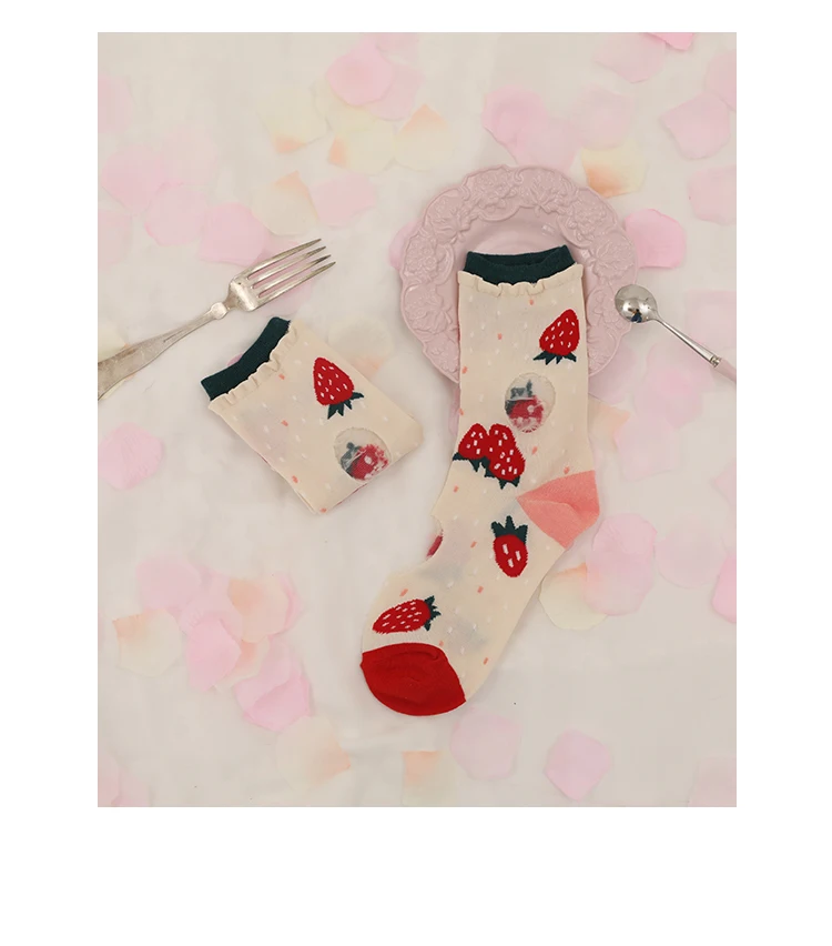 Harajuku клубника оранжевый жаккард женские носки осень 2018 г. для женщин хлопковые носки элегантный дизайн Femme милые 2018