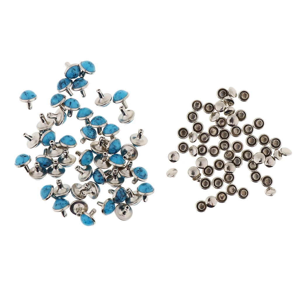50 Sets Round Turquoise Rapid Rivets Stud for DIY Leather Craft Decoration