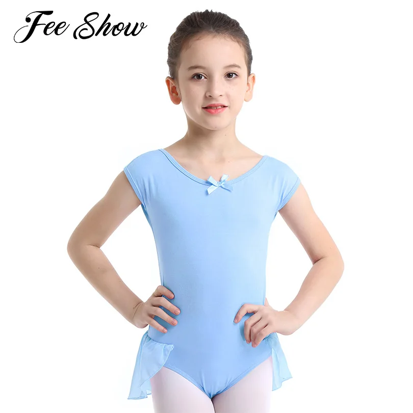 

Feeshow Kids Girls Cotton Ballet Dress Dancewear Ruffled Chiffon Cap Sleeves Ballerina Ballet Dance Gymnastics Leotard Jumpsuits