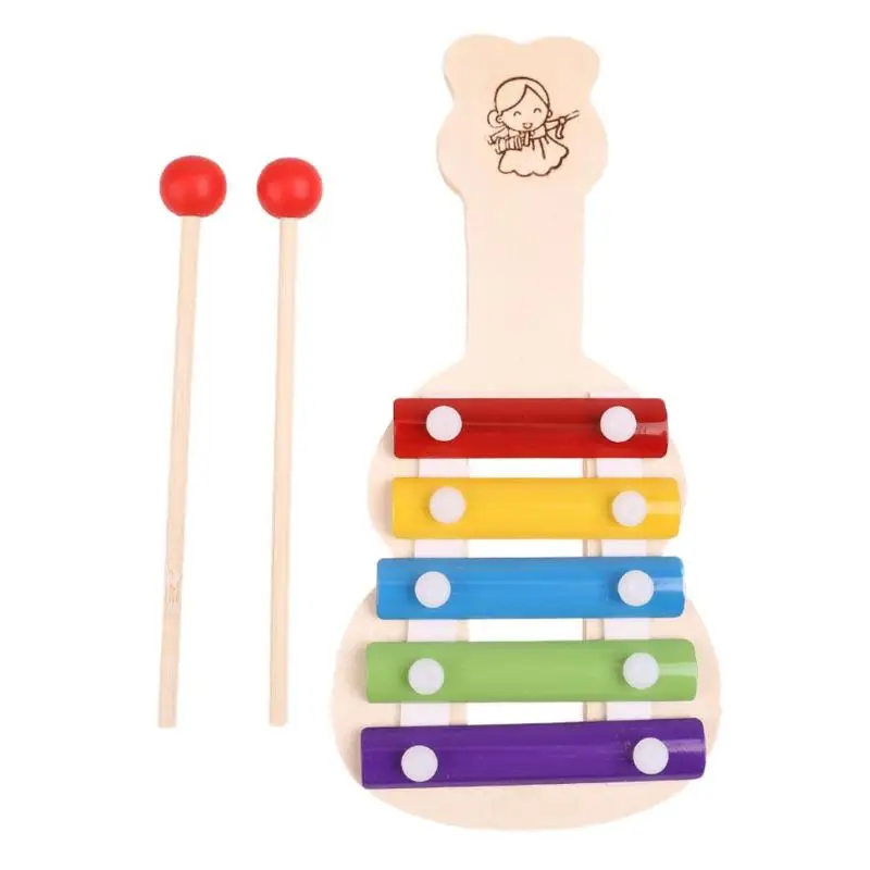 Colorful Wooden Music Instrument Toy Baby Wooden Five Tone Penguin