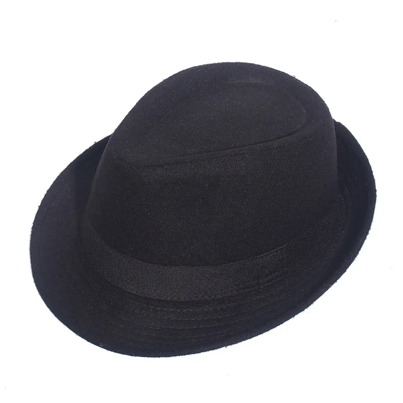Gray Black Fedora Hat Classical Wide Brim Hat Men Solid Men's Dad Vintage Top Jazz Hat Autumn Winter Bowler Sombrero Felt Cap - Цвет: D