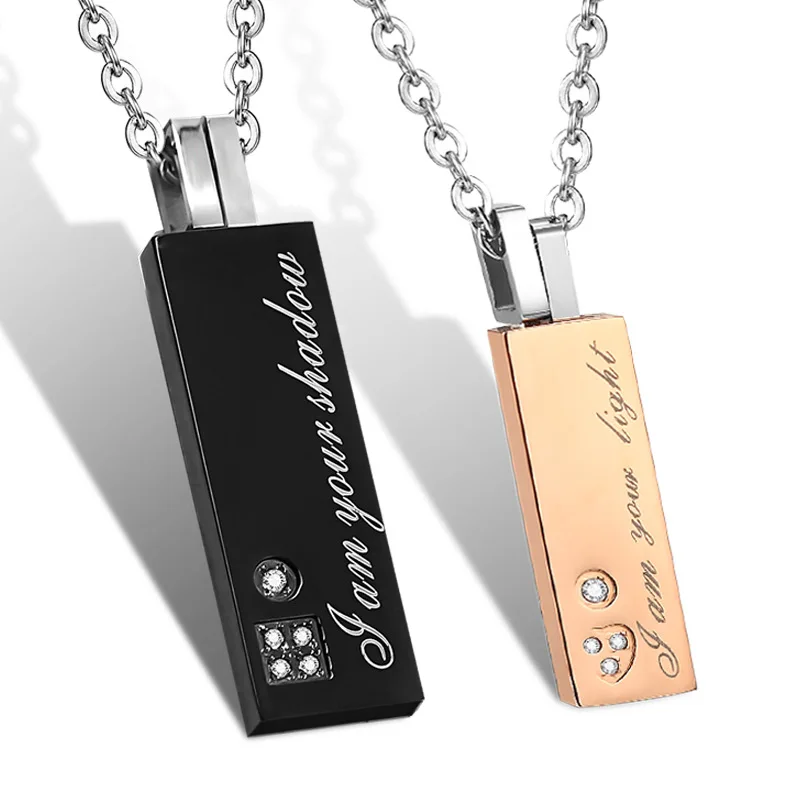 

Exquisite Love Crystal Rhinestones Stainless Steel Couple Pendant Necklaces for Men Women Jewelry