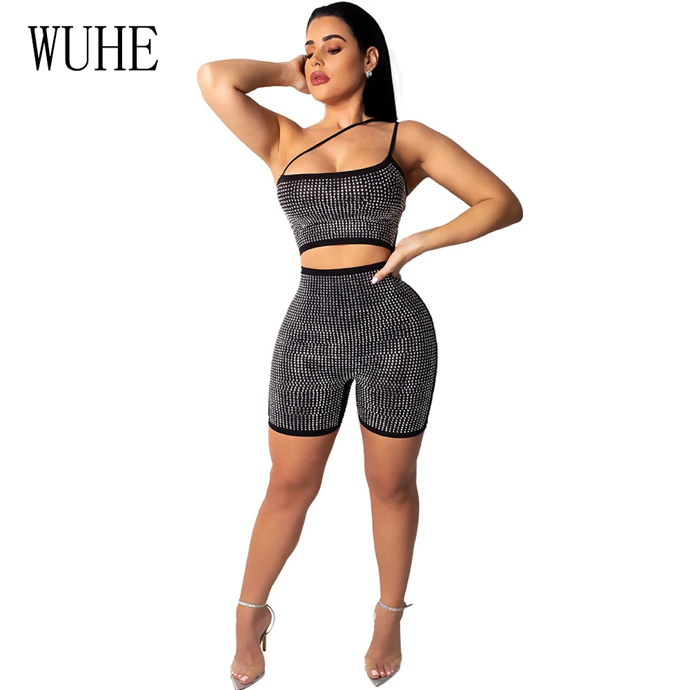 Women Sexy Diamond Rompers Shiny Rhinestone Bodycon  Shorts Jumpsuit Club Overalls Gold Silver Sparkly Bodysuit Playsuit