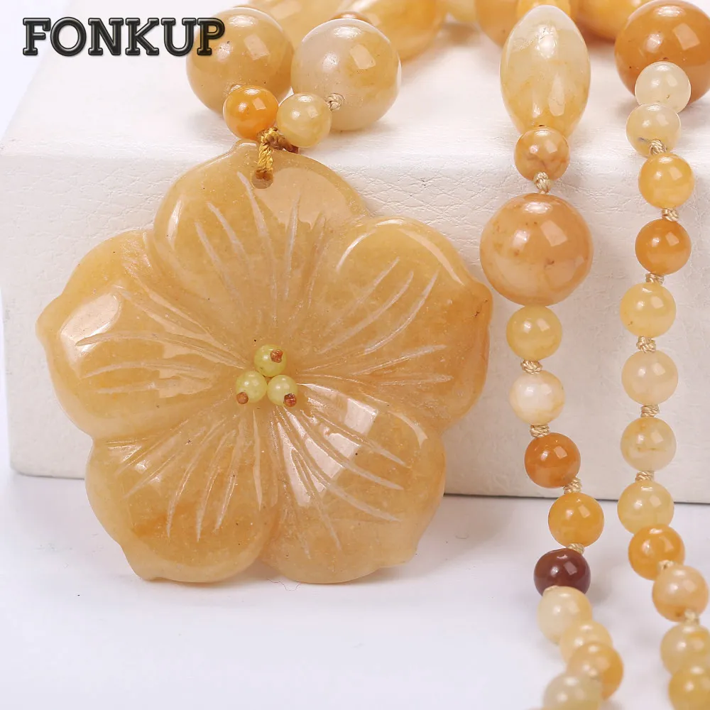 

Fonkup Gem Stone Necklace Women Long Chains Topaz Bead Chains Ladies Pendant Jewellery Trendy Round Beading Multi Layer Locket