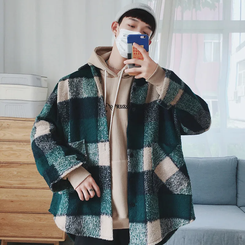 Plaid Shirt Men Fashion Casual Loose Wool Jacket Coat Man Autumn New Streetwear Male Clothes High Quality Long Sleeve Shirt Plaid Shirt Men Fashion Casual Loose Wool Jacket Coat Man Autumn New Streetwear Male Clothes High Quality Long Sleeve Shirt