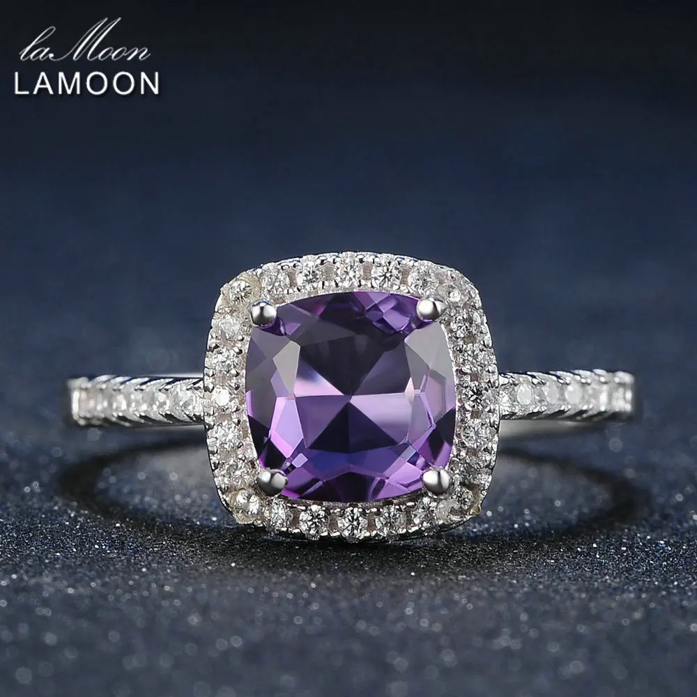 LAMOON 7mm 1.5ct Natural Square Cut Purple Amethyst 925 Sterling Silver