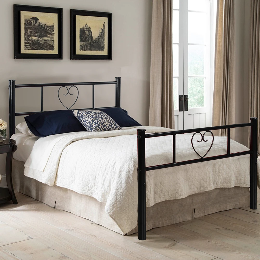 aingoo black 3ft single metal bed frame heart shape lovely sturdy bedstead for teens adults with 2 headboards twin size bedframe - Black Metal Bed Frame aingoo black 3ft single metal bed frame heart shape lovely sturdy bedstead for teens adults with 2 headboards twin size bedframe - Black Metal Bed Frame