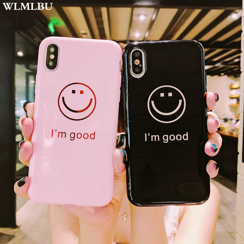 

WLMLBU Smiling face Case For iPhone 7 8 Plus XS Max Xs XR Letter Phone Cases For iPhone X 8 7 6 6S Plus Soft TPU Back Cover