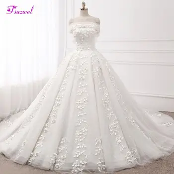 

Fsuzwel New Charming Strapless Appliques Lace Ball Gown Wedding Dress 2020 Delicate Beaded Vintage Bridal Dress Vestido de Noiva