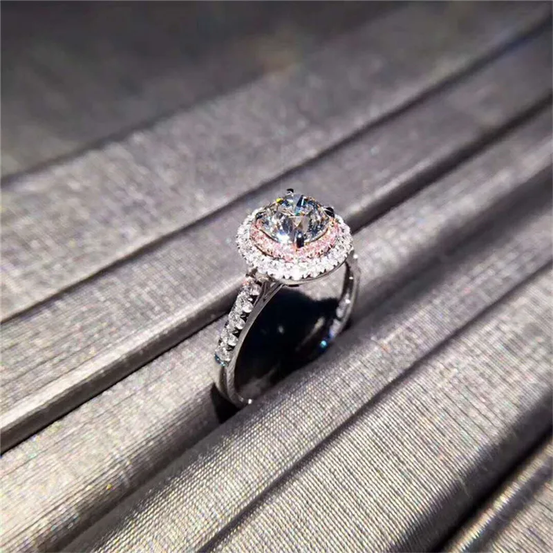 CC S925 Серебряное обручальное кольцо для женщин, очаровательное кольцо королевы принцессы, круглый розовый камень, Свадебные обручальные ювелирные изделия, Прямая поставка CC593