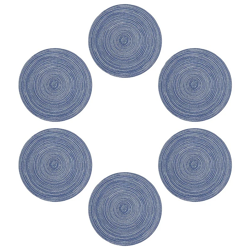 LBER جولة المفارش ل طاولة طعام الحرارة مقاومة Wipeable تحديد الموقع قابل للغسل المطبخ مكان الحصير مجموعة من 6 ، الأزرق جولة