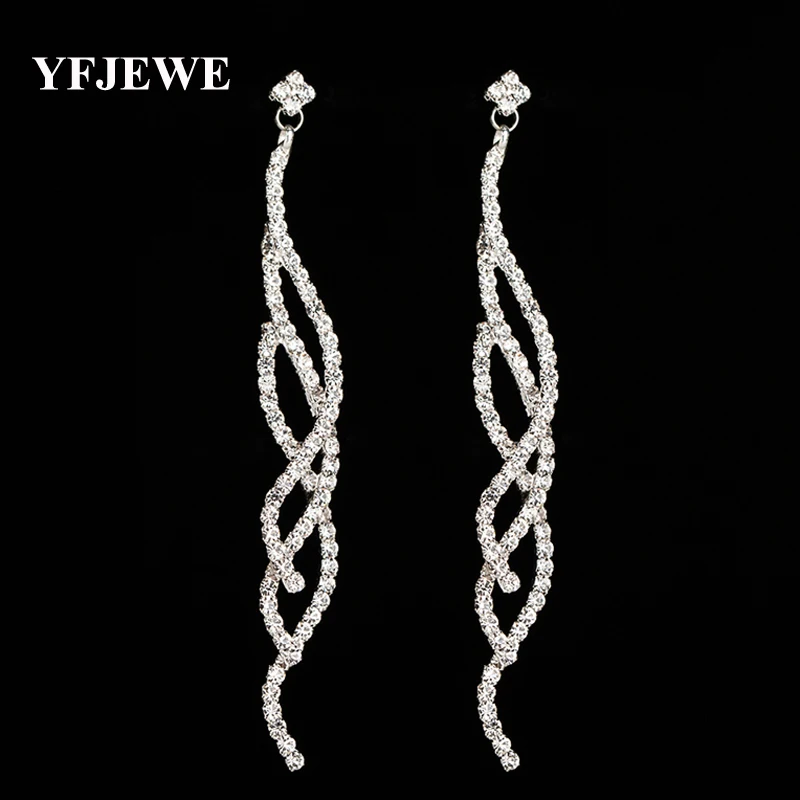 

YFJEWE New Fashion Crystal Earrings for Women Rhinestones Super Long Earrings Fashion Jewelry Drop Earrings Party Gift E388