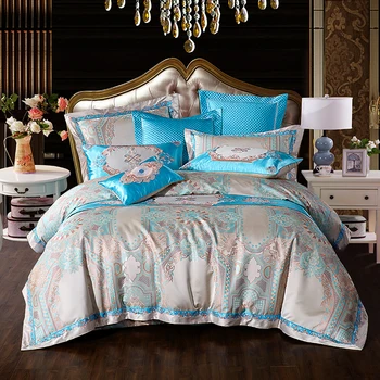 

2018 New Euro Style Luxury Jacquard Bedding Set embroidery Comforter Cover Blanket Cover Flat Sheet Set Pillowcases 4/6/9pcs