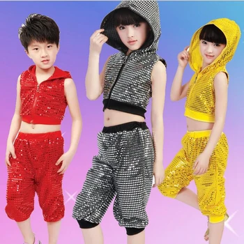 

kids Sequin Hip Hop Clothing Clothes for Girls Jacket Crop Tank Tops Shirt Shorts Jazz Dance Costume Ballroom Dancing Streetwear