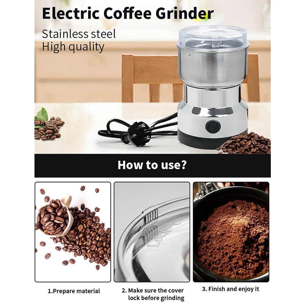 Electric Coffee Bean Grinder Stainless Steel Blade Automatic Mill Powder Machine