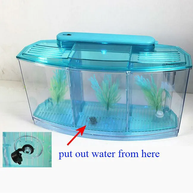 Acrylic Aquarium Betta Fish Tank Triple Bow Three Splits LED Light Fighting isolation hatch breed box Reptile cage turtle house