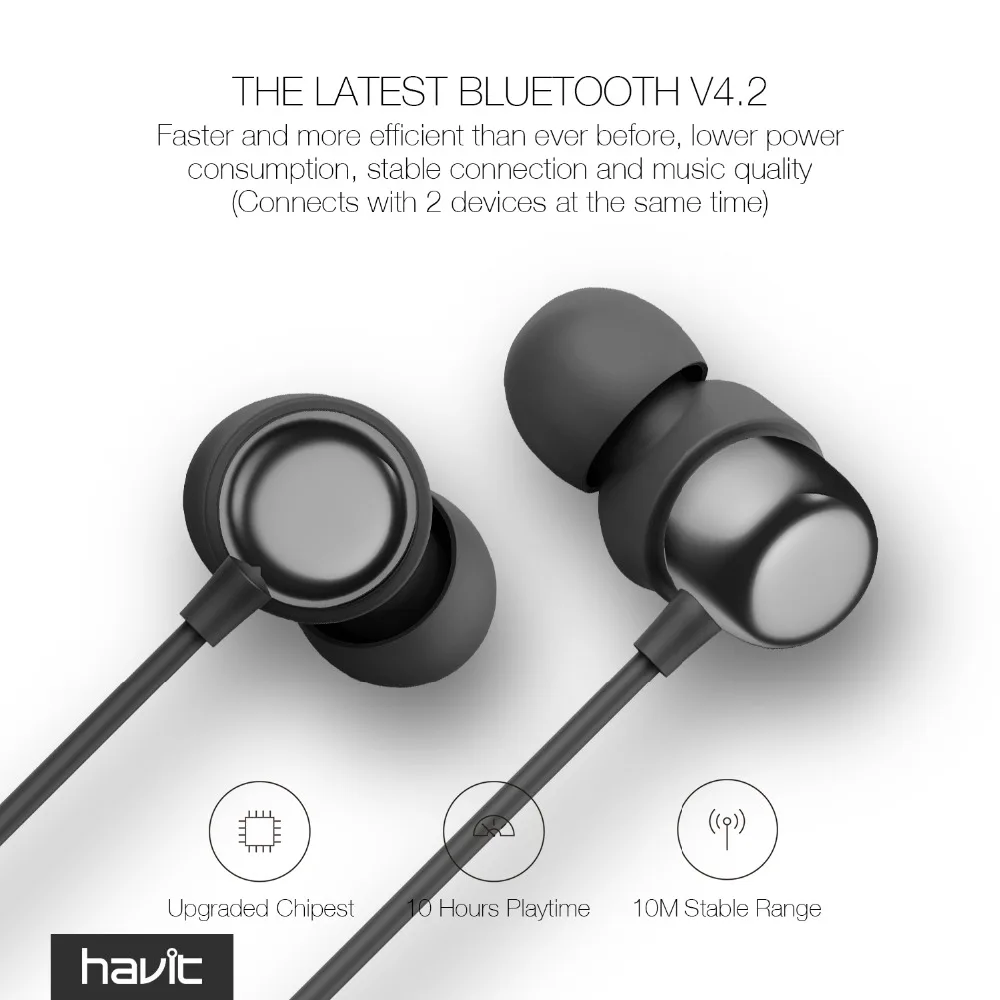 HAVIT Bluetooth Earphone Sport V4.2 IPX5 Sweatproof Magnetic Earplugs In-Ear Earbuds Waterproof Stereo With Microphone I39