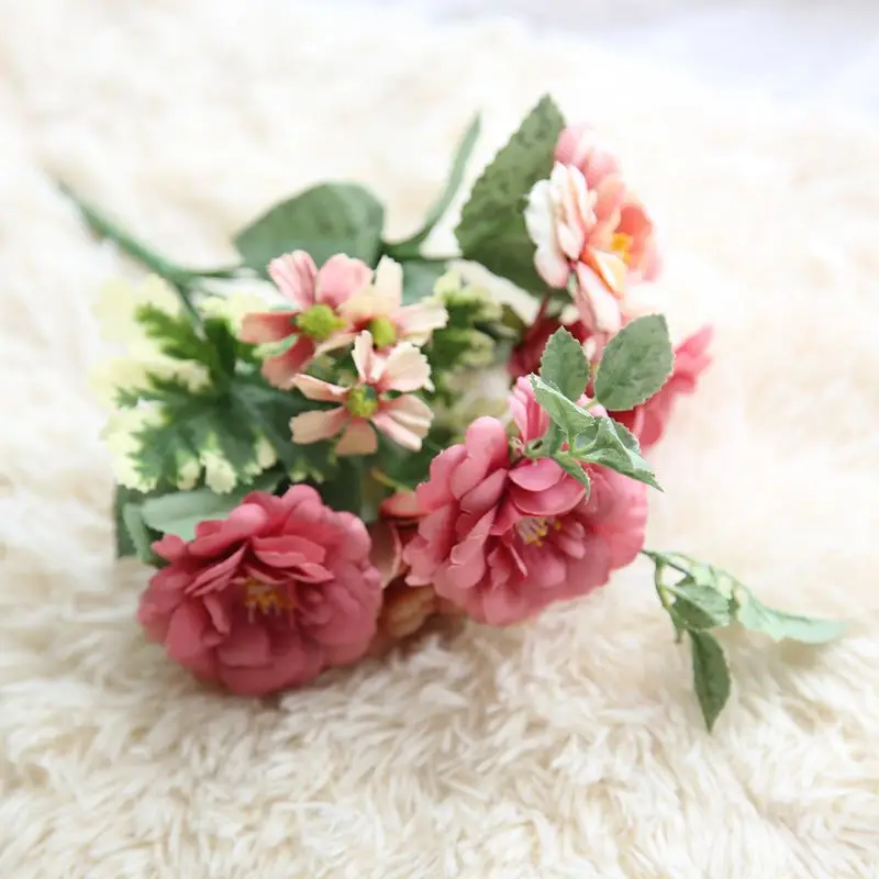 1 букет Завод чай оптом Роза Камелия цветы, искусственные цветы для домашнего свадебного украшения праздничные цветы - Цвет: red