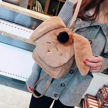 

Korean Cute Women Rabbit Shaped Plush Backpack Winter Fashion Leisure Backpacks for Teenagers Girls Women Rucksack