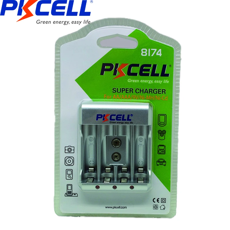 PKCELL 9V Батарея Зарядное устройство для зарядное устройство для никель-кадмиевых или никель-металл-AAA 9V Перезаряжаемые батареи 1,2 v никель-металл-гидридных и никель-кадмиевых Батарея Зарядное устройство с 4 слота ЖК-дисплей Дисплей US/EU