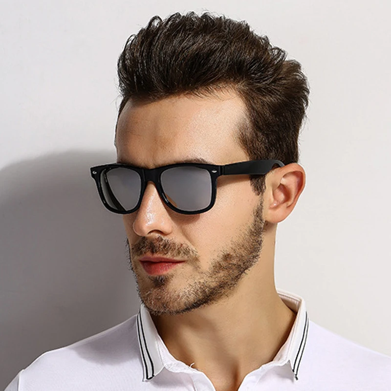 

[EL Malus]Polarized Square Frame Sunglasses Men Male Night Gray Silver Blue Lens Mirror Retro Brand Designer Sun Glasses
