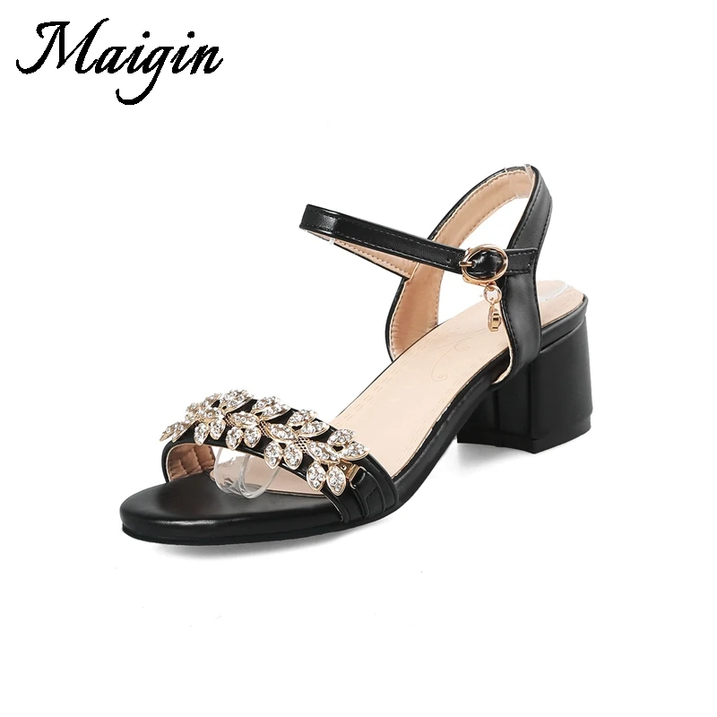 Maigin Summer Sandals Women 2018 New High Heels Rhinestone Sandals Square Heel Buckle Strap Female Casual Shoes Women Footwear