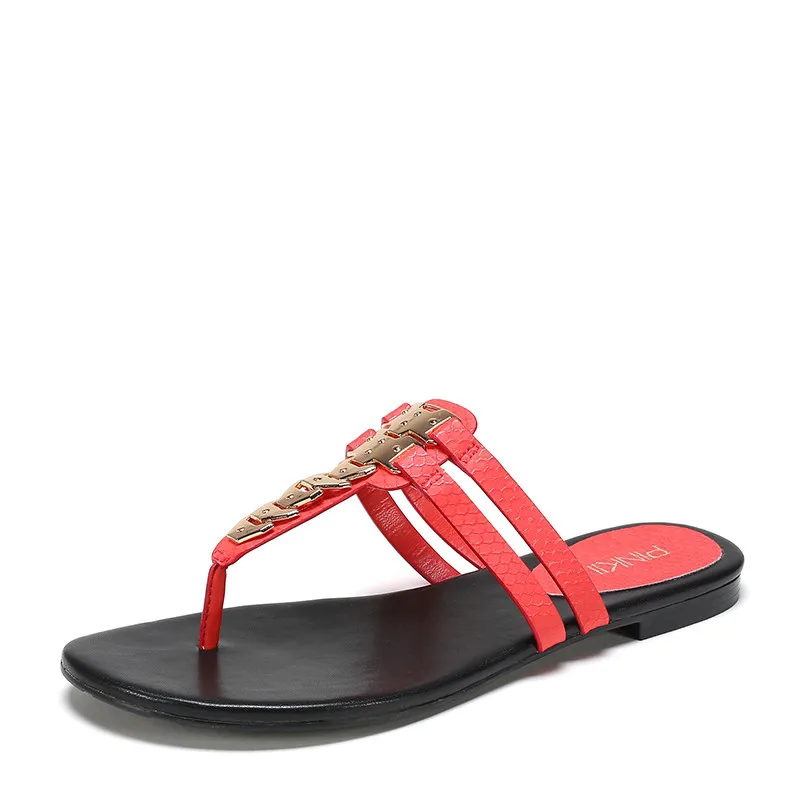 

Casual Sandals Metal Toe-clipping Comfortable Flat-soled Slippers Summer flip-flops Round head Sandals Women Sexy low Heel shoes
